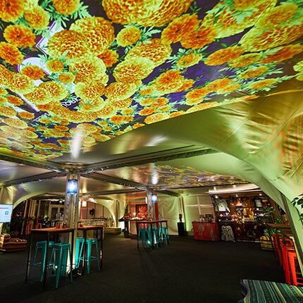 A colourful Cirque du Soleil VIP area