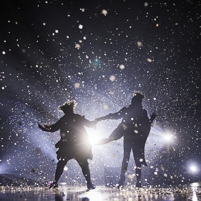 Alegria's two clowns during the iconic snowstorm act - Alegría Cirque du Soleil