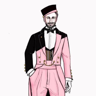 Personaje de FESTA con traje rosa