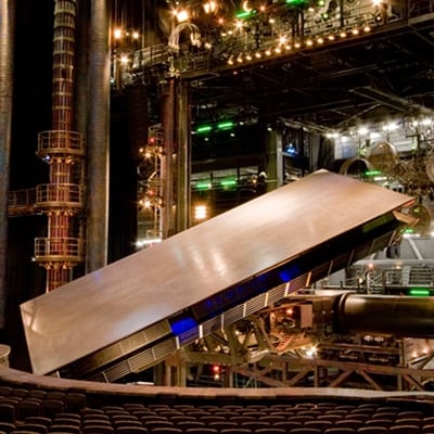 Gros plan sur la scène à 360 degrés du MGM Grand - Cirque du Soleil Kà théâtre