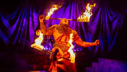 Fire Knife Dance act from Alegria by Cirque du Soleil