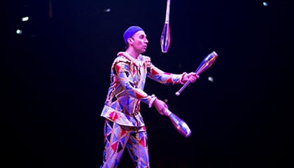 Juggling act from the show CORTEO by Cirque du Soleil